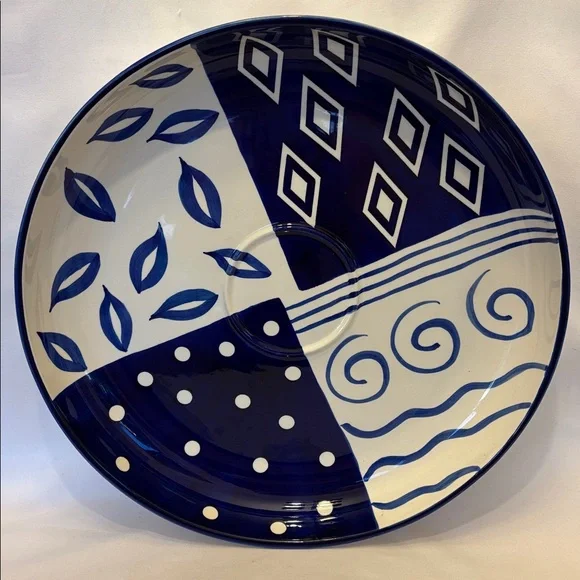 NEW VINTAGE 90’sCARDINAL BLUE BAYOU HANDPAINTED SERVING TRAY WITH SALSA/DIP BOWL - Picture 3 of 11